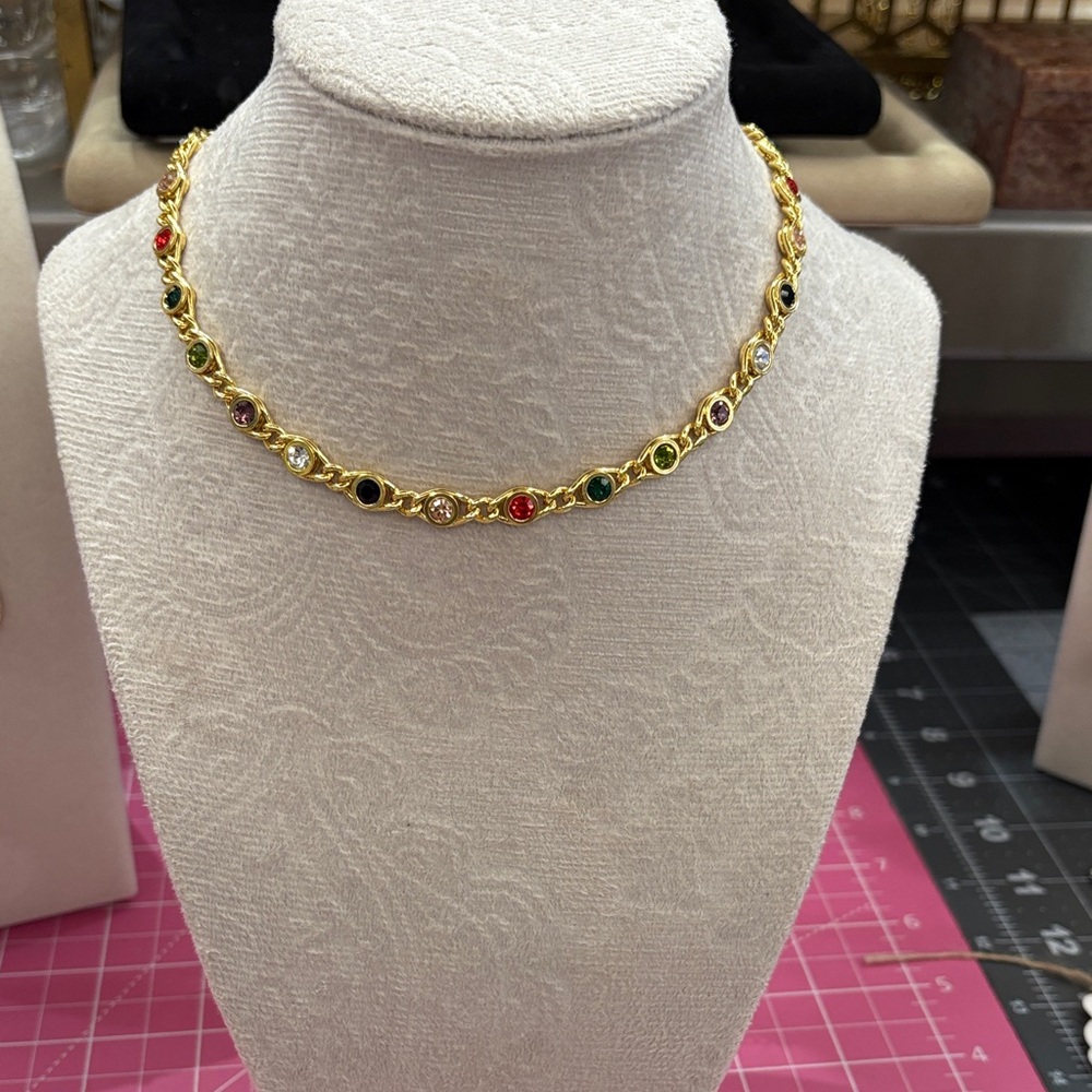 Elegant Gold Plated Multicolor Gemstone Necklace